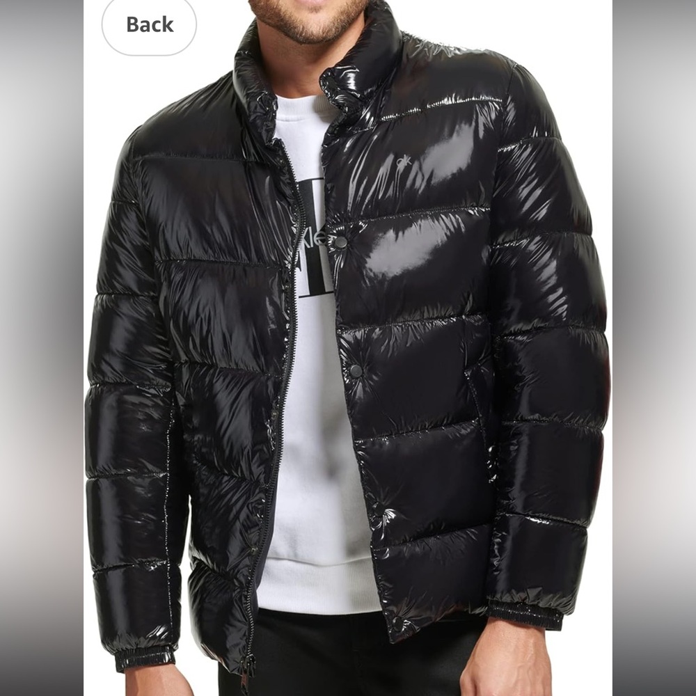 🔥💣NWT Calvin Klein High Shine Black Nylon Puffer Coat Jacket Unisex Sz S Men’s